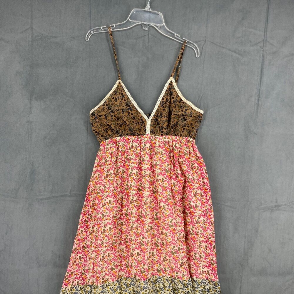 Jackpot Midi Dress Womens Medium Floral Multicolored Spaghetti Strap 100% Coton